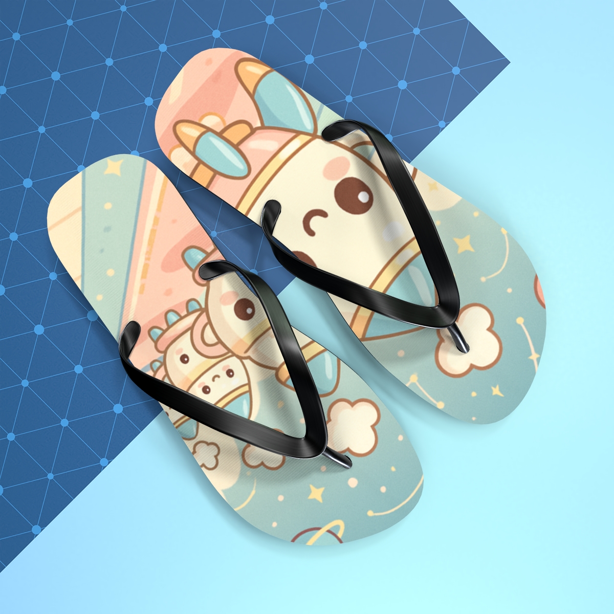 Starlight Teacup Rocket Parade colorful rubber flip flops