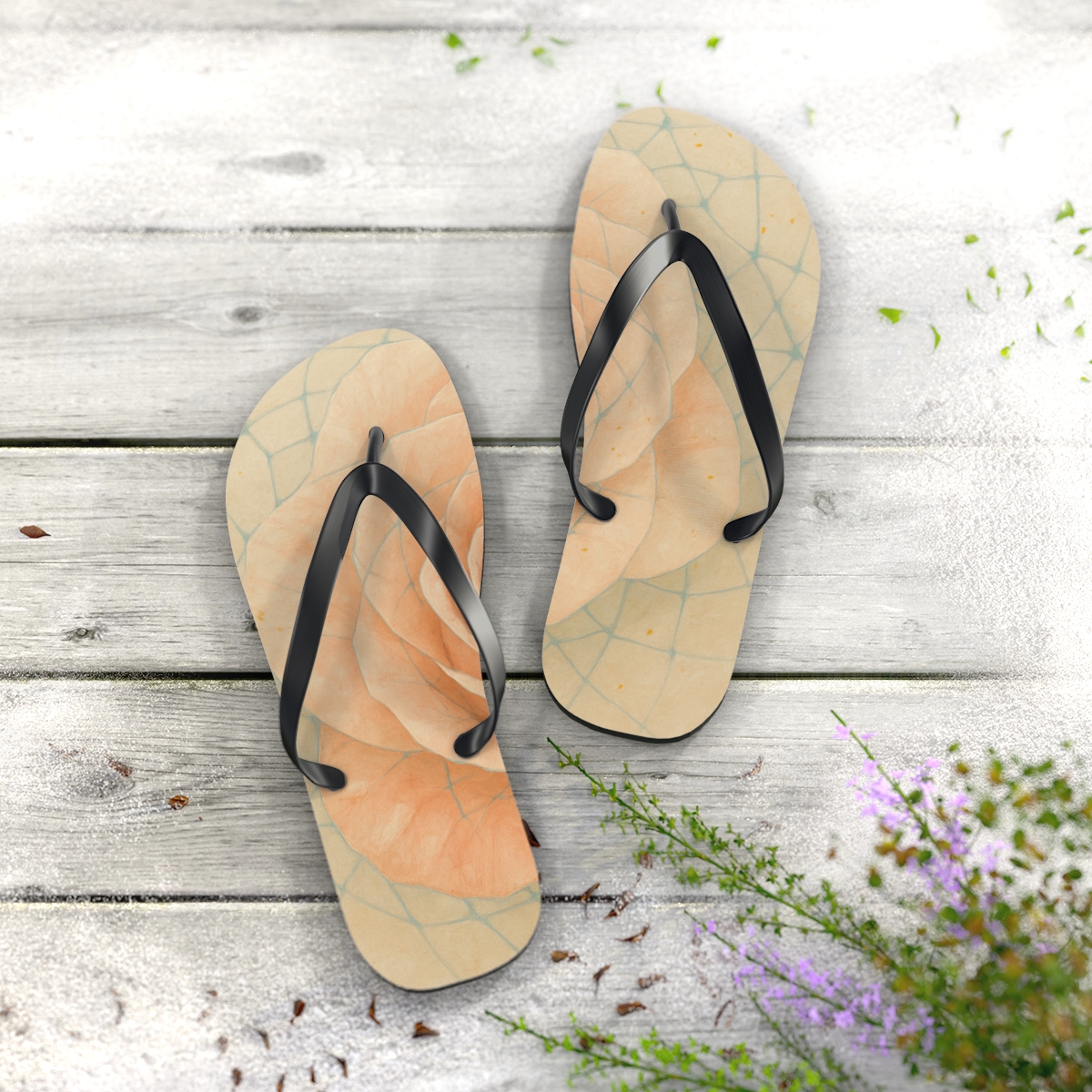 Petal Spiral Lattice unique graphic flip flops