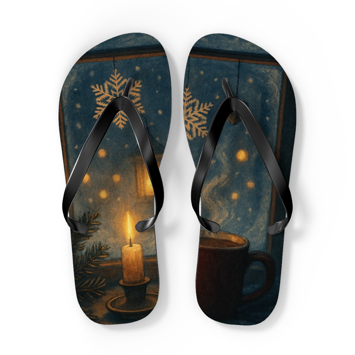 Lantern Lit Winter Carol Window unique graphic flip flops