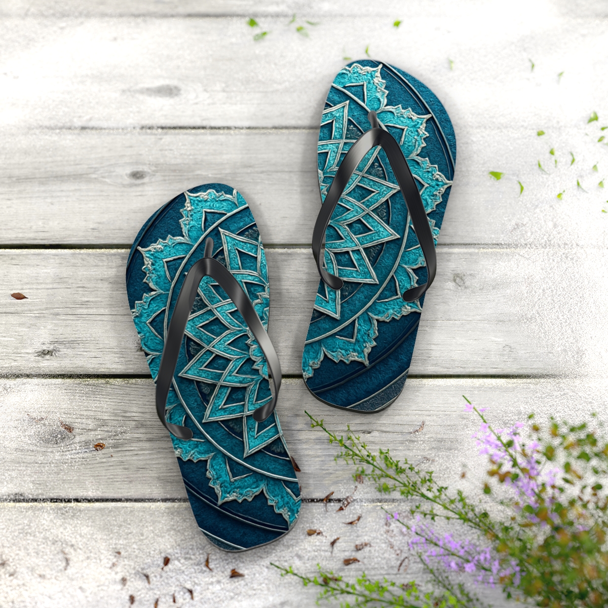 Luminous Mandala Wave Flip Flops