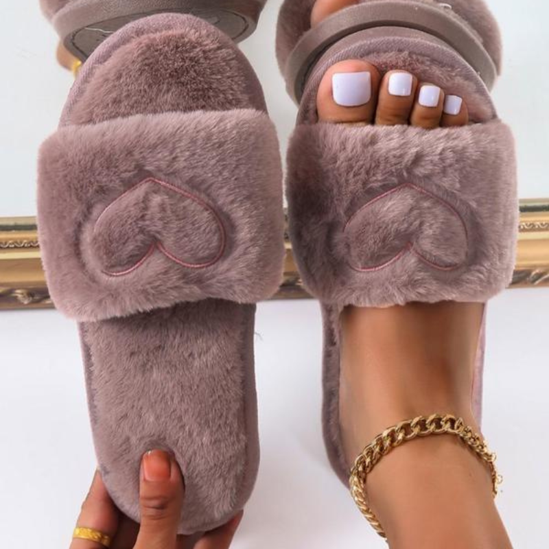 Womens Embroidered Fuzzy Flat Slipper Soft Plush Lining Bedroom Slippers