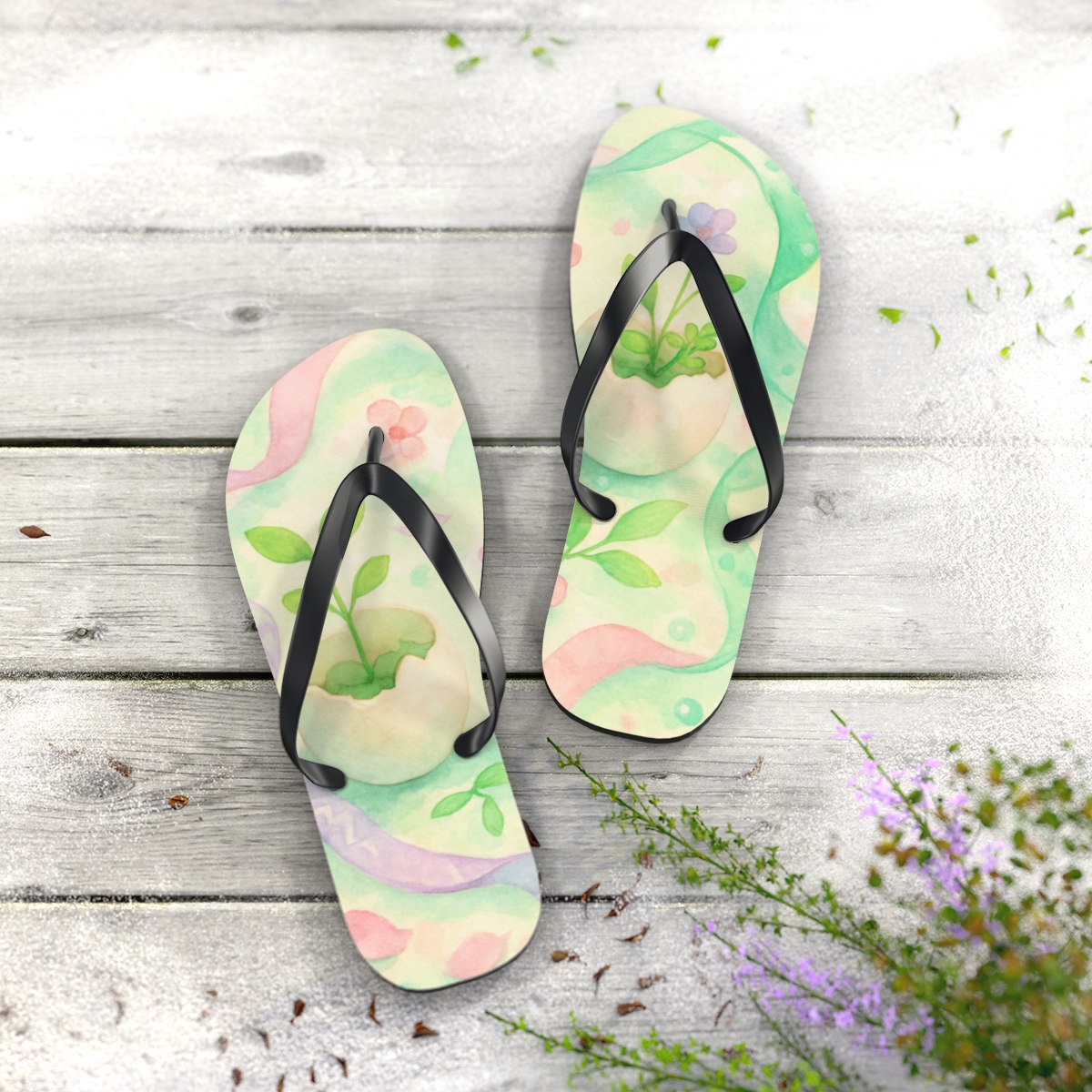 Spring Equinox Eggshell Garden stylish summer flip flops
