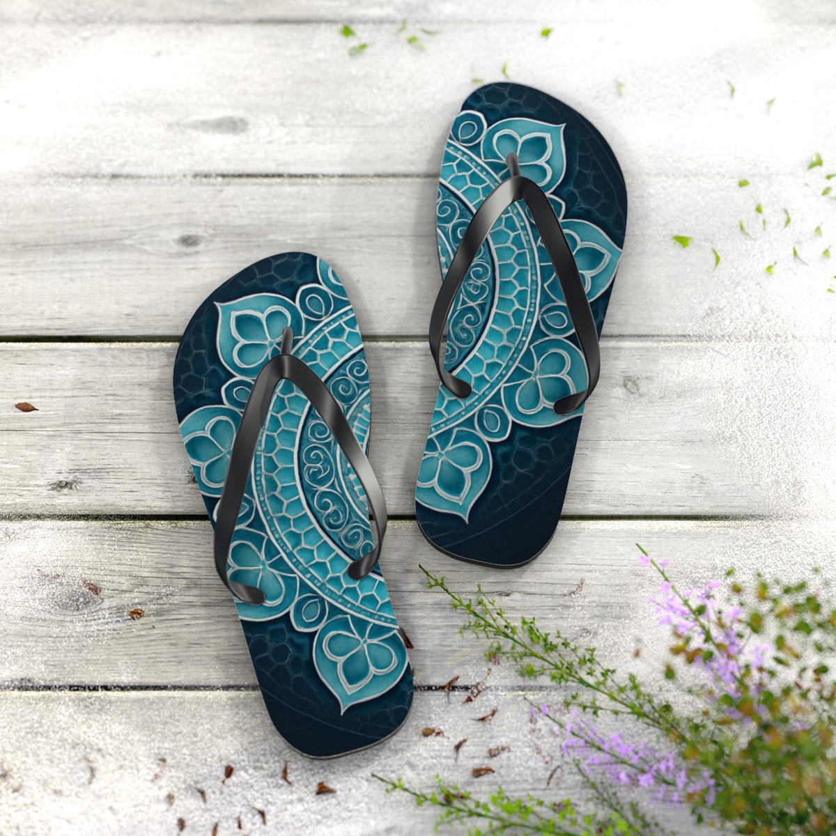 Iridescent Lattice Rosette unique graphic flip flops