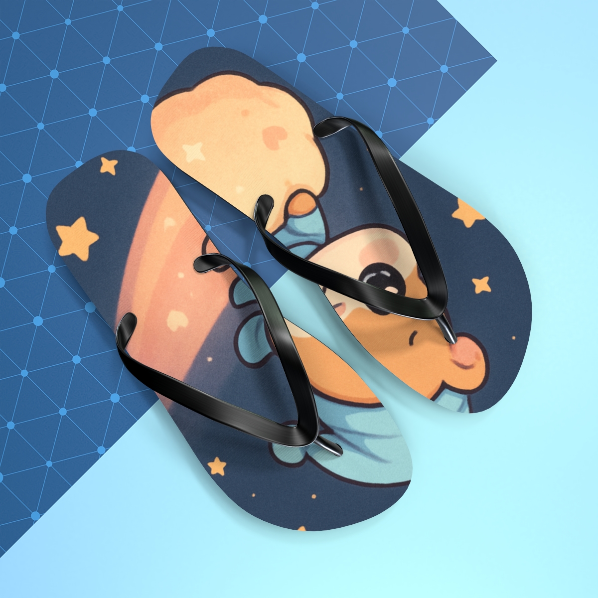 Comet Pajama Hamster designer logo flip flops