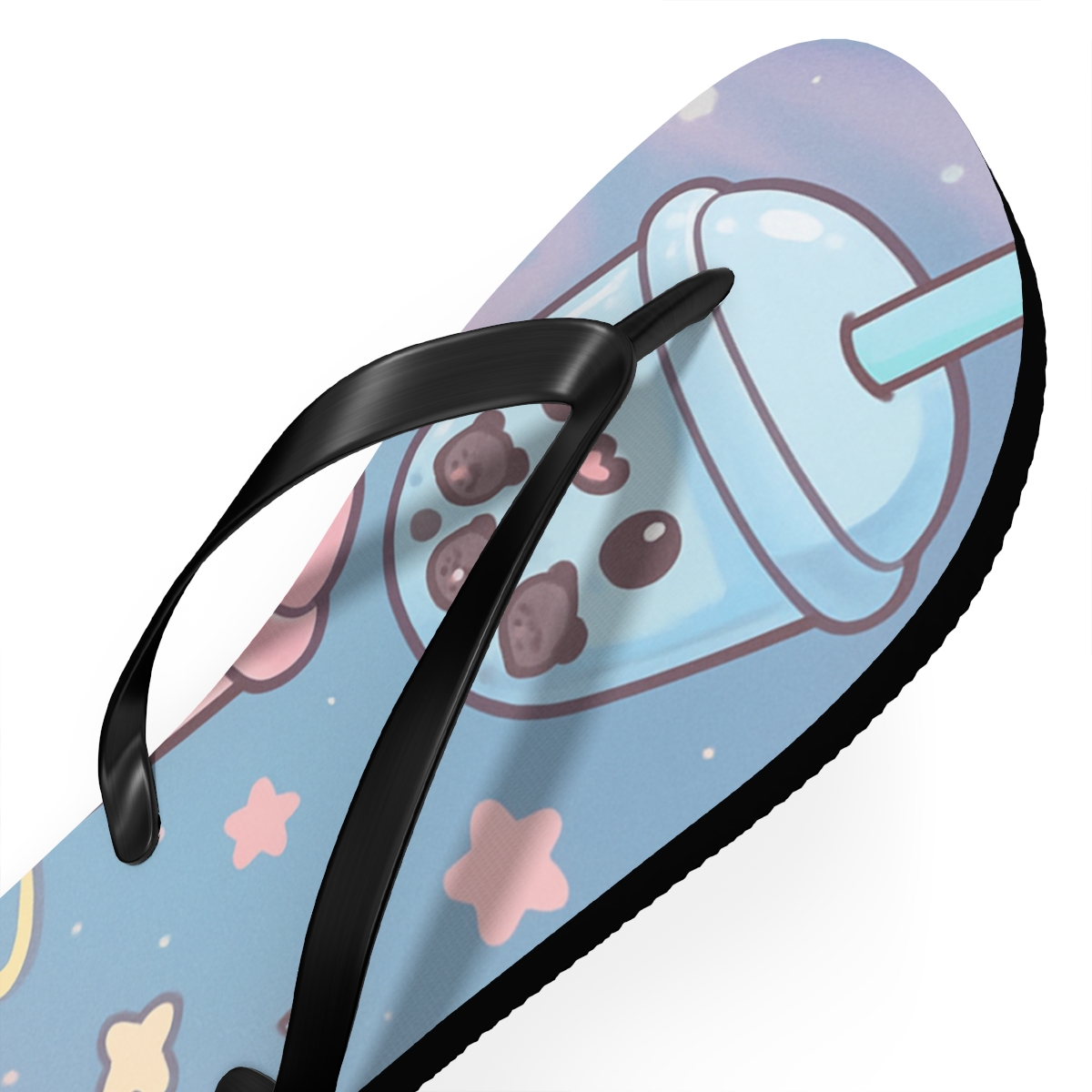 Cosmic Bubble Tea Critters colorful rubber flip flops