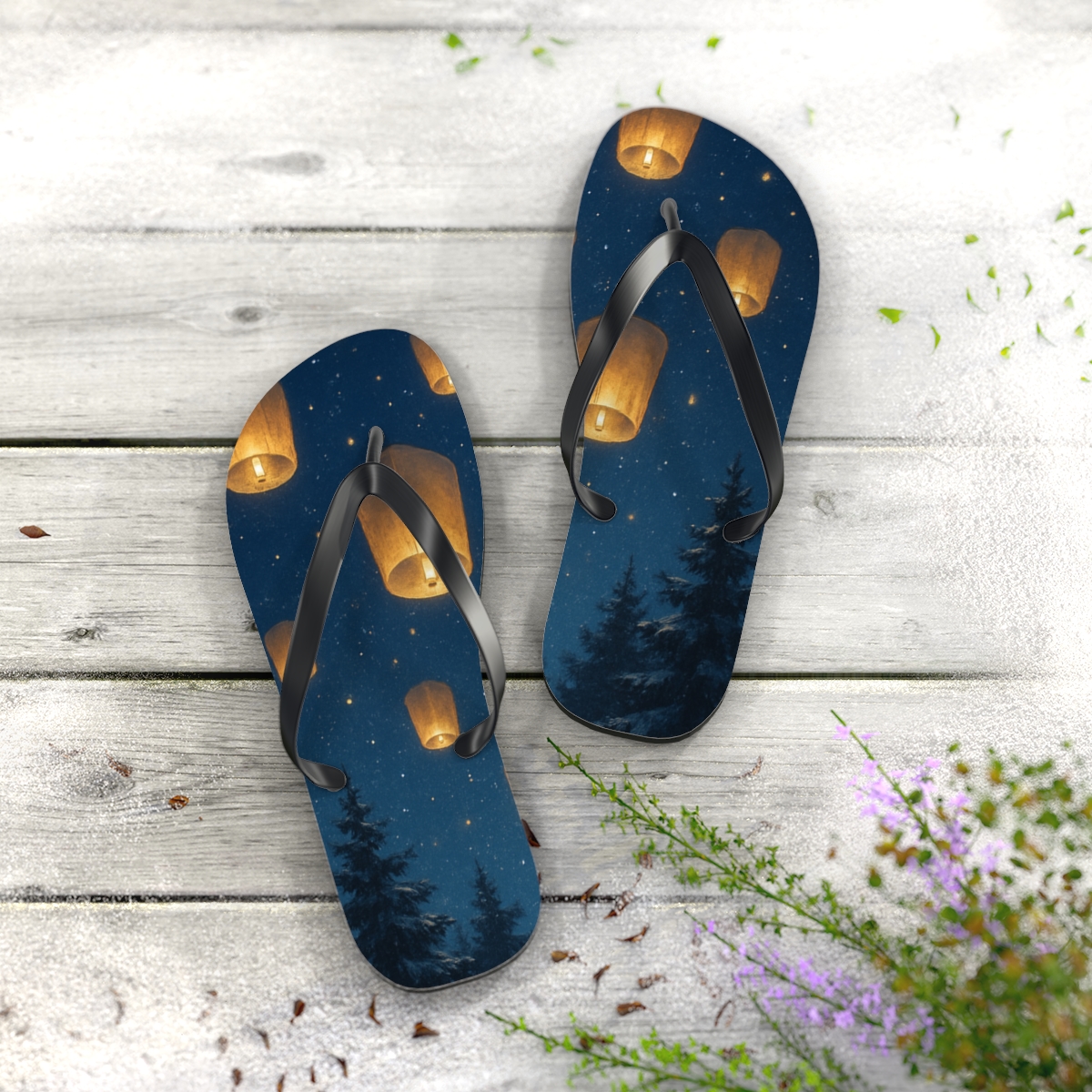 Lanterns In Winter Starlight stylish summer flip flops
