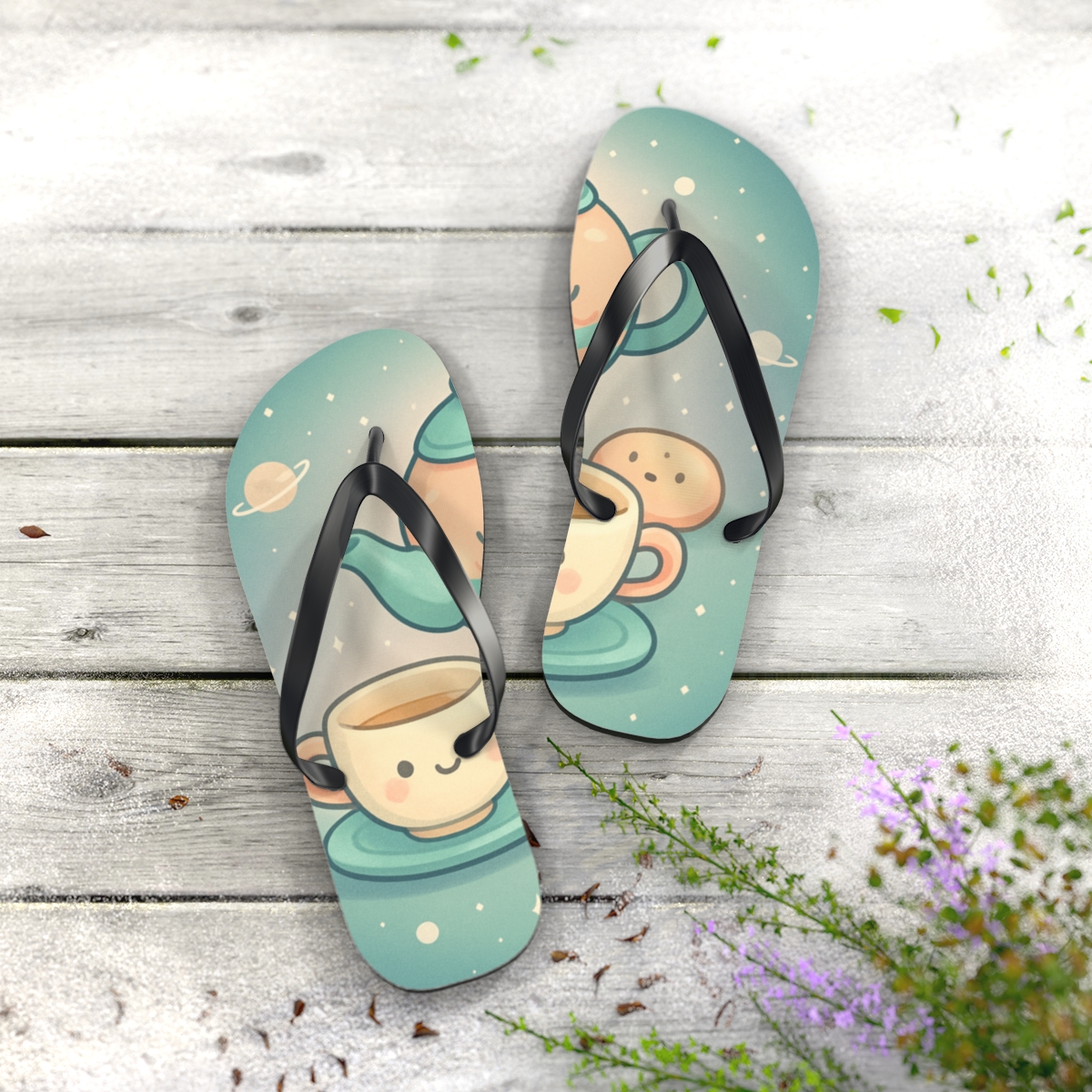 Sleepy Planet Tea Party soft sole flip flops
