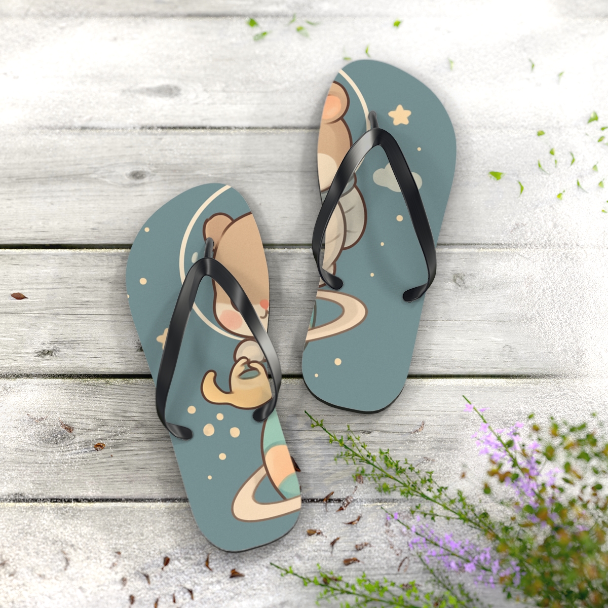 Pocket Planet Hamster Gardener designer logo flip flops