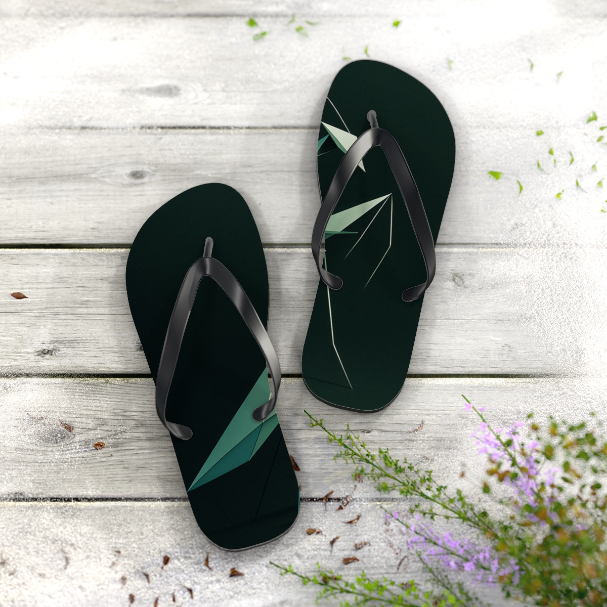 Praying Mantis Stillness Geometry unique graphic flip flops