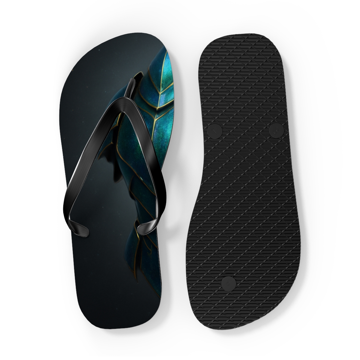 Iridescent Beetle Carapace Halo colorful rubber flip flops