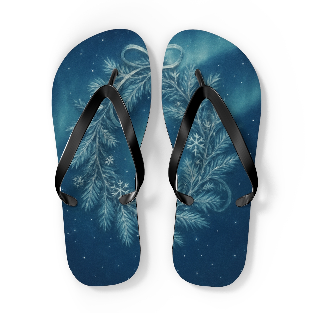 Winter Solstice Aurora Wreath colorful rubber flip flops