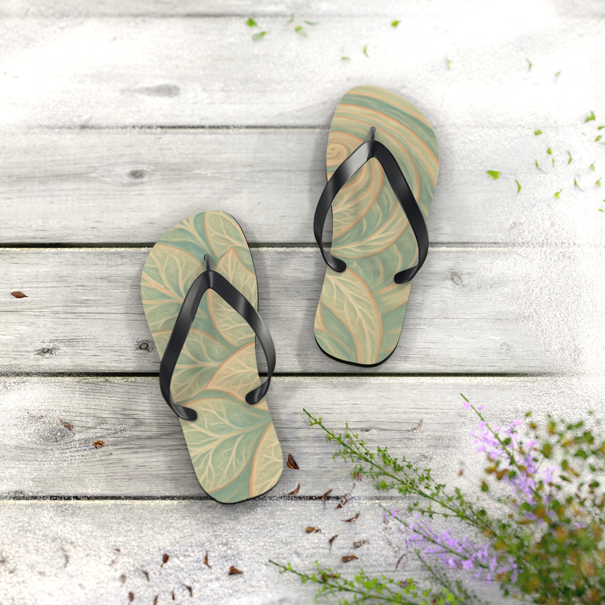 Serene Spiral Bloom Flip Flops