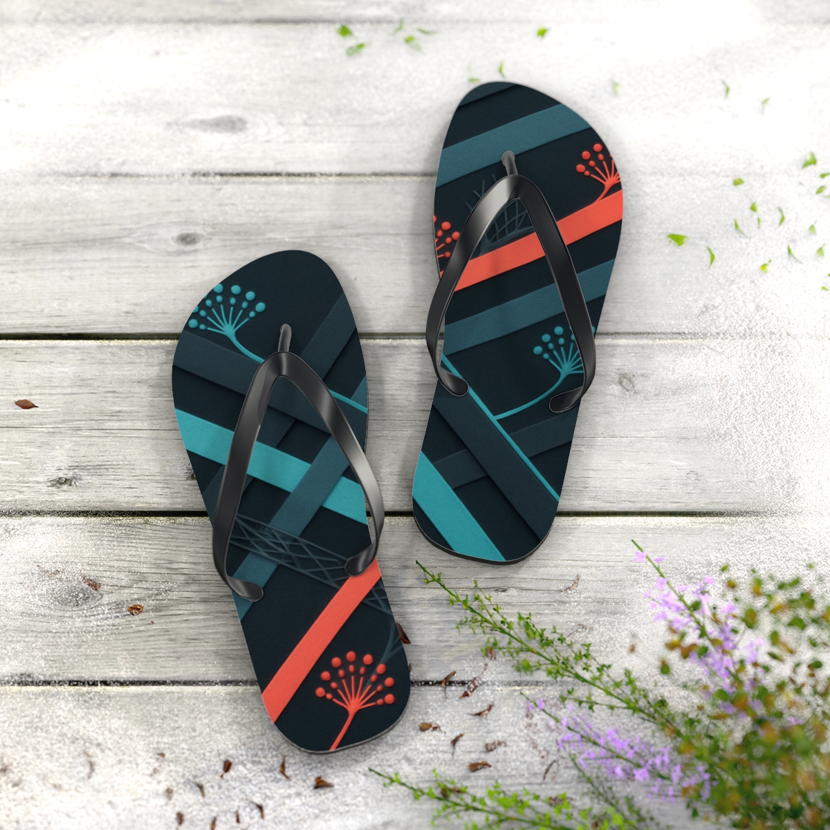 Anemone Phase Stripe Lattice trendy printed flip flops