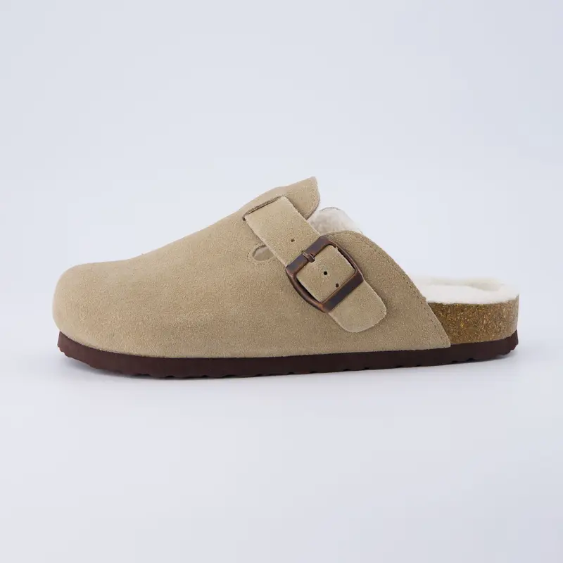 Womens Hana Genuine Suede Clog - Soft Fur Lining