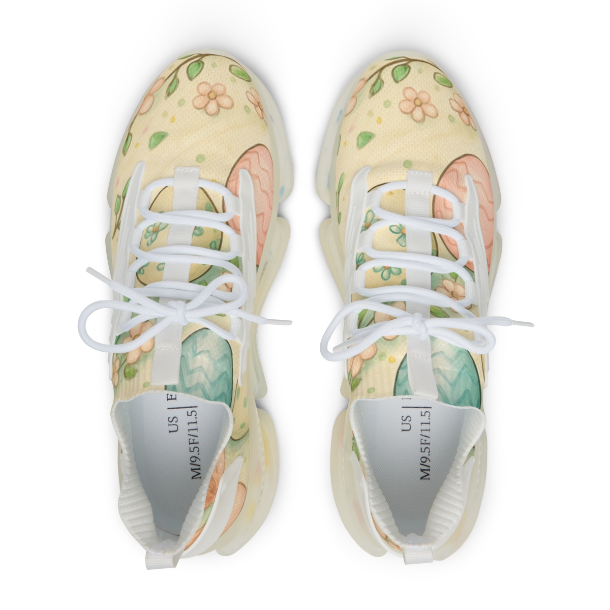 Spring Eggshell Blossom Parade unique printed sneakers