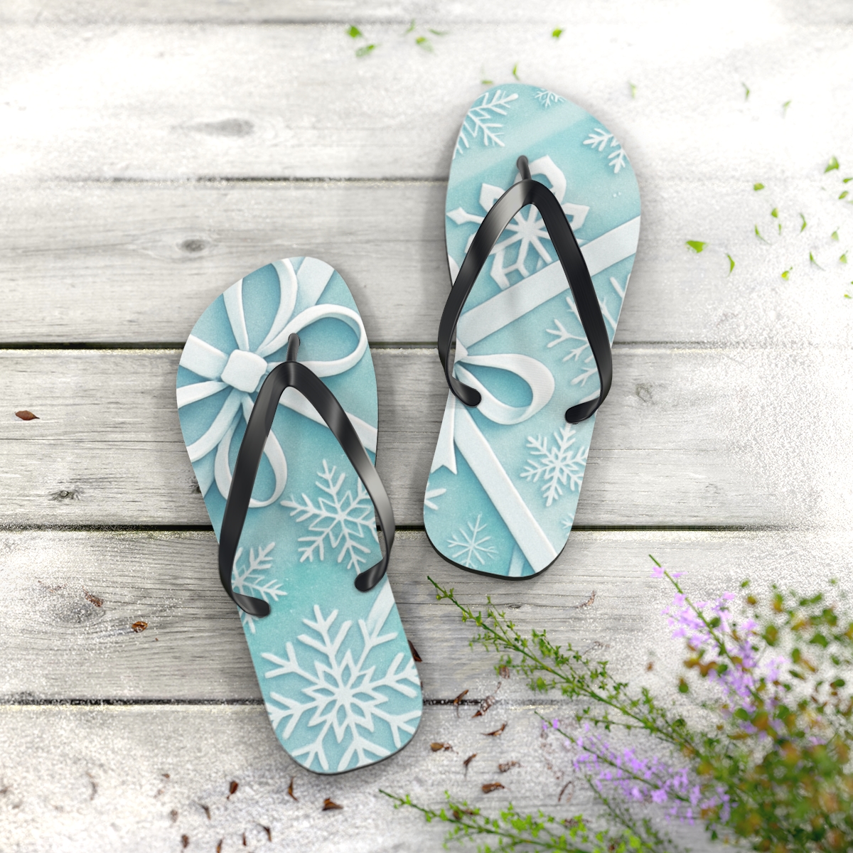Winter Giftwrap Aurora Lattice unique graphic flip flops