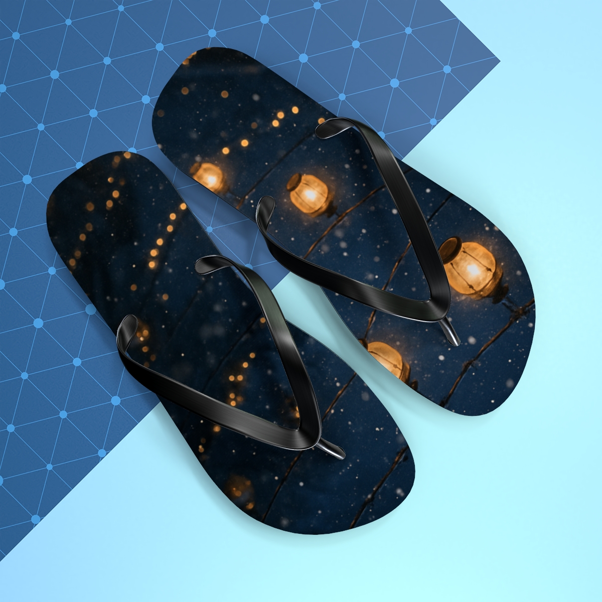 Lantern Snowfall Serenade designer logo flip flops