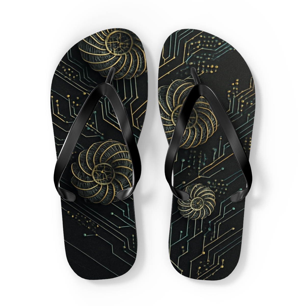 Fractal Corolla Circuitry personalized beach flip flops