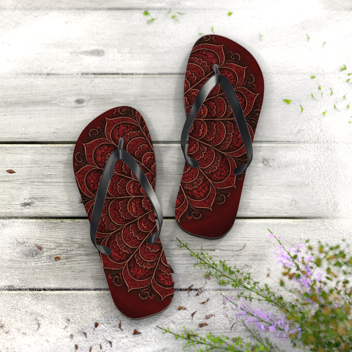 Crimson Spiral Rosette Atlas comfortable casual flip flops