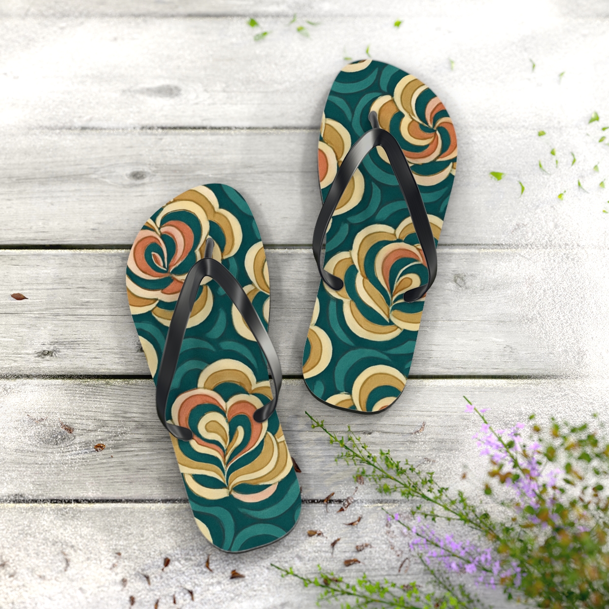 Peony Ripple Tessellation personalized beach flip flops