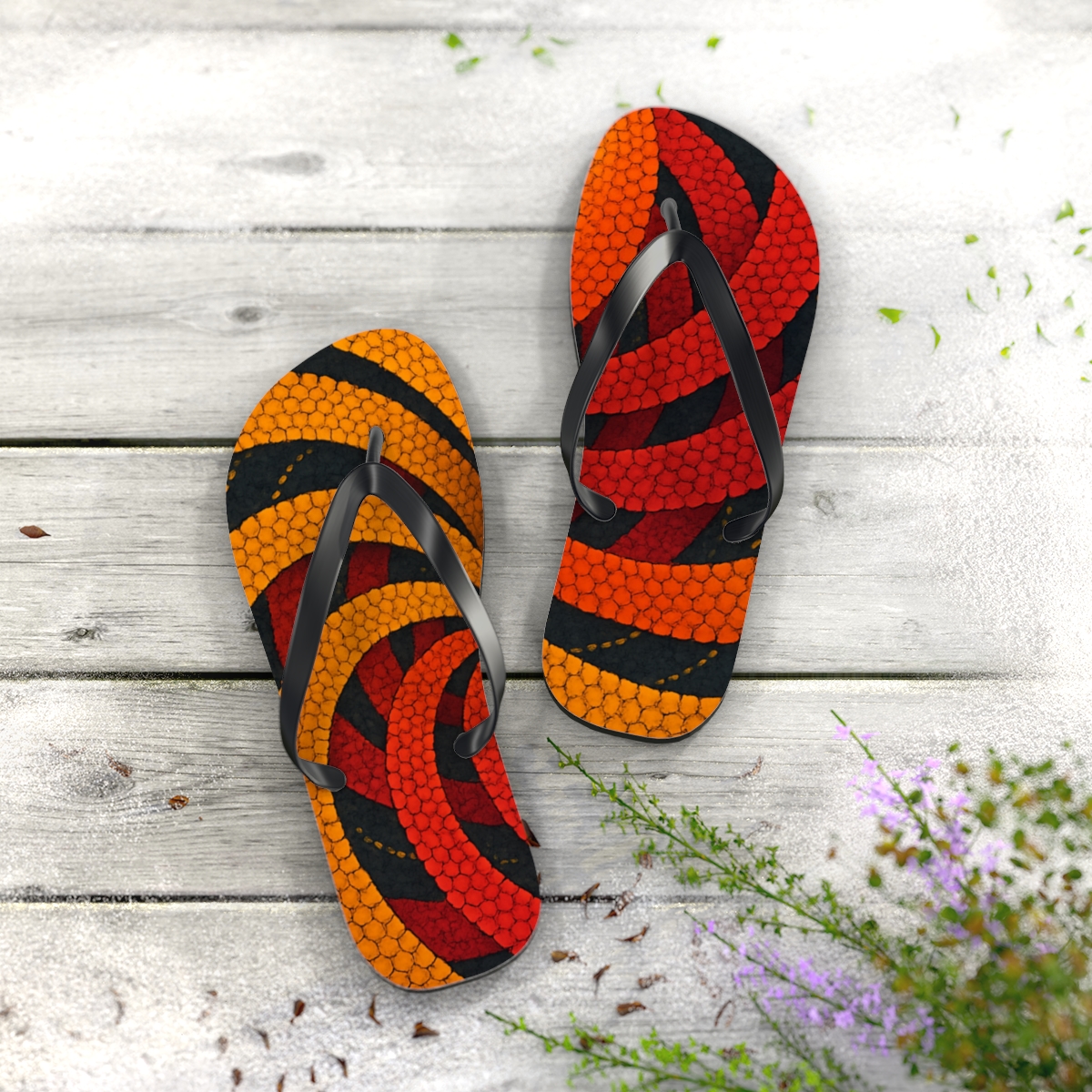 Marigold Prism Spiral designer logo flip flops