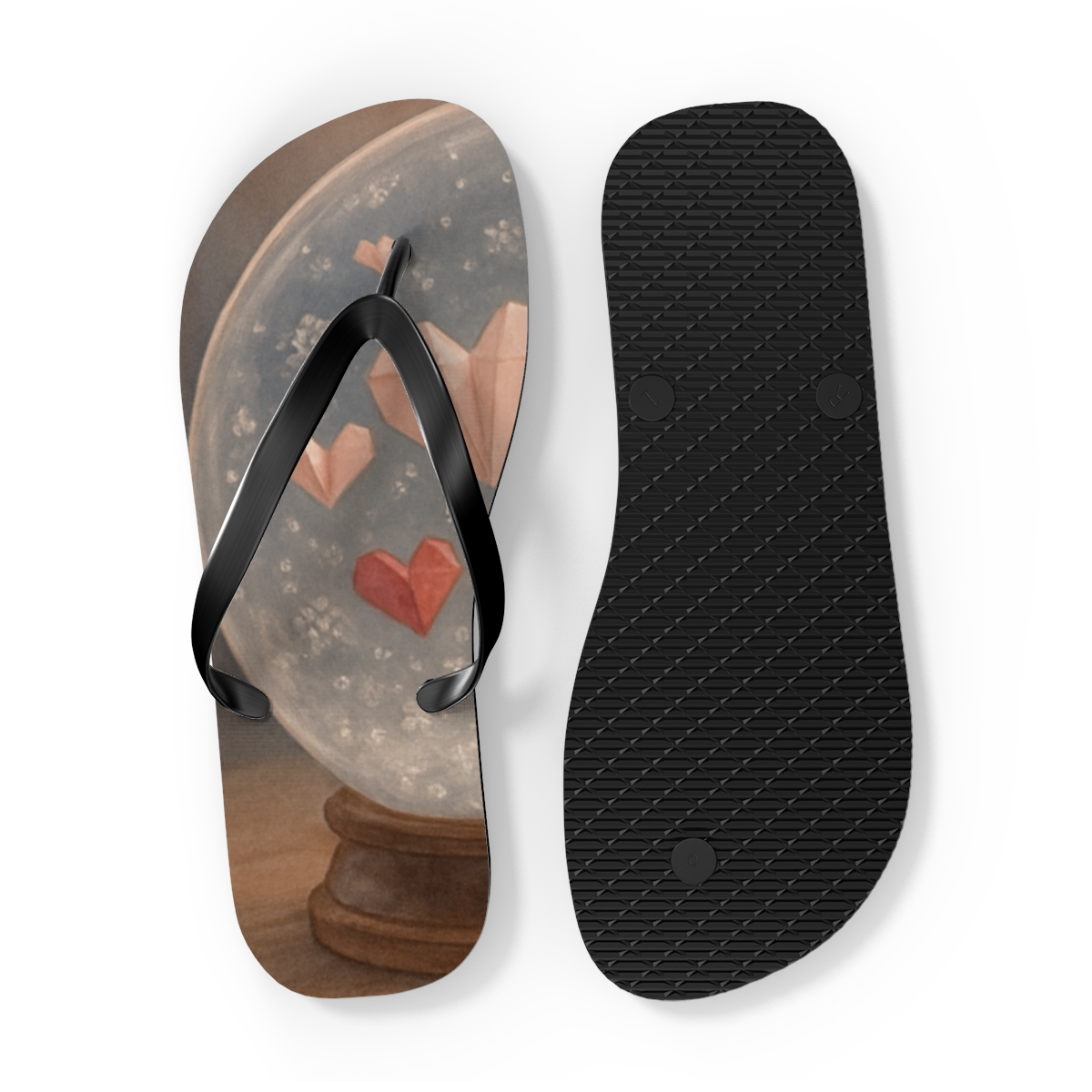 Valentine Paper Heart Snowglobe trendy printed flip flops