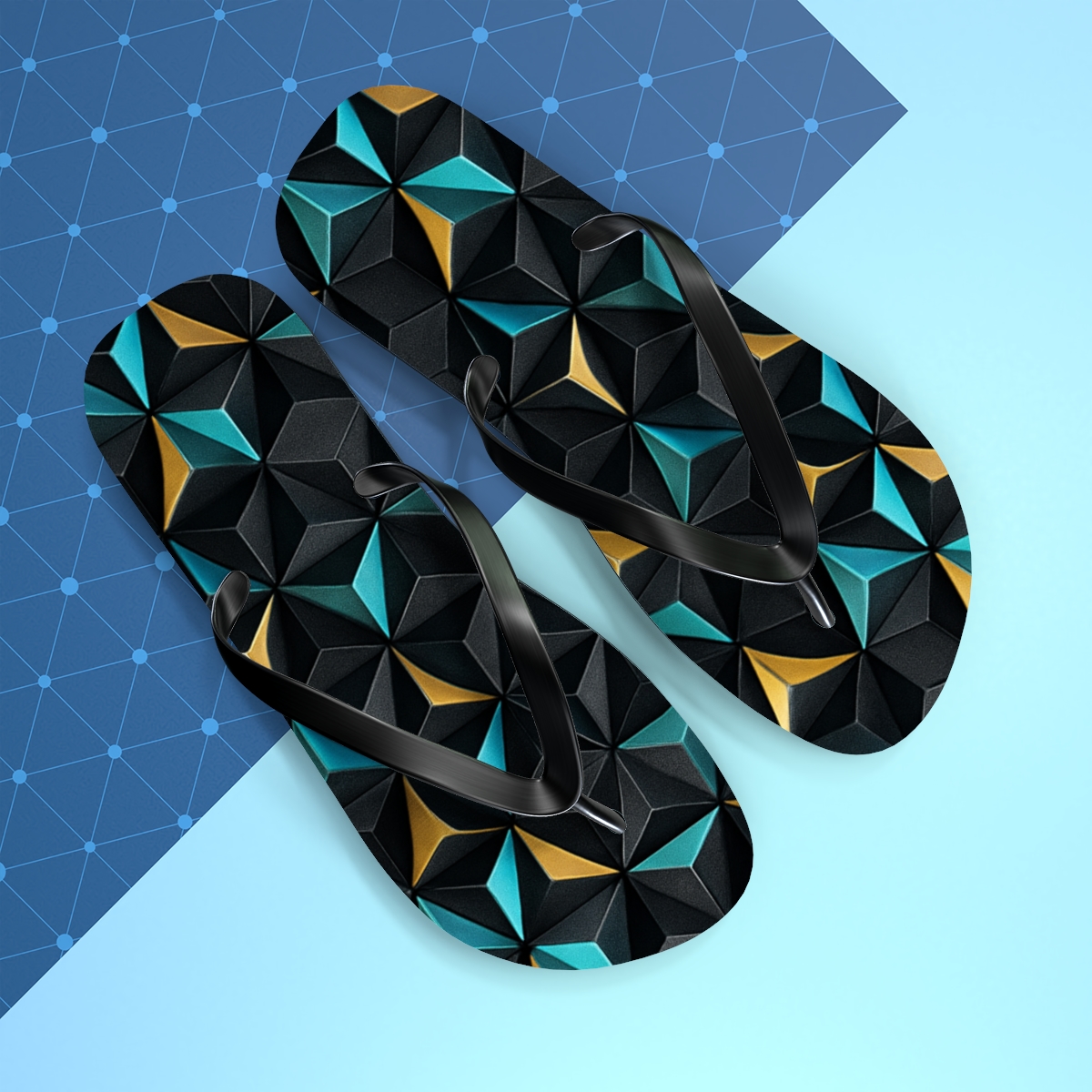 Hex Prism Bloom Grid colorful rubber flip flops