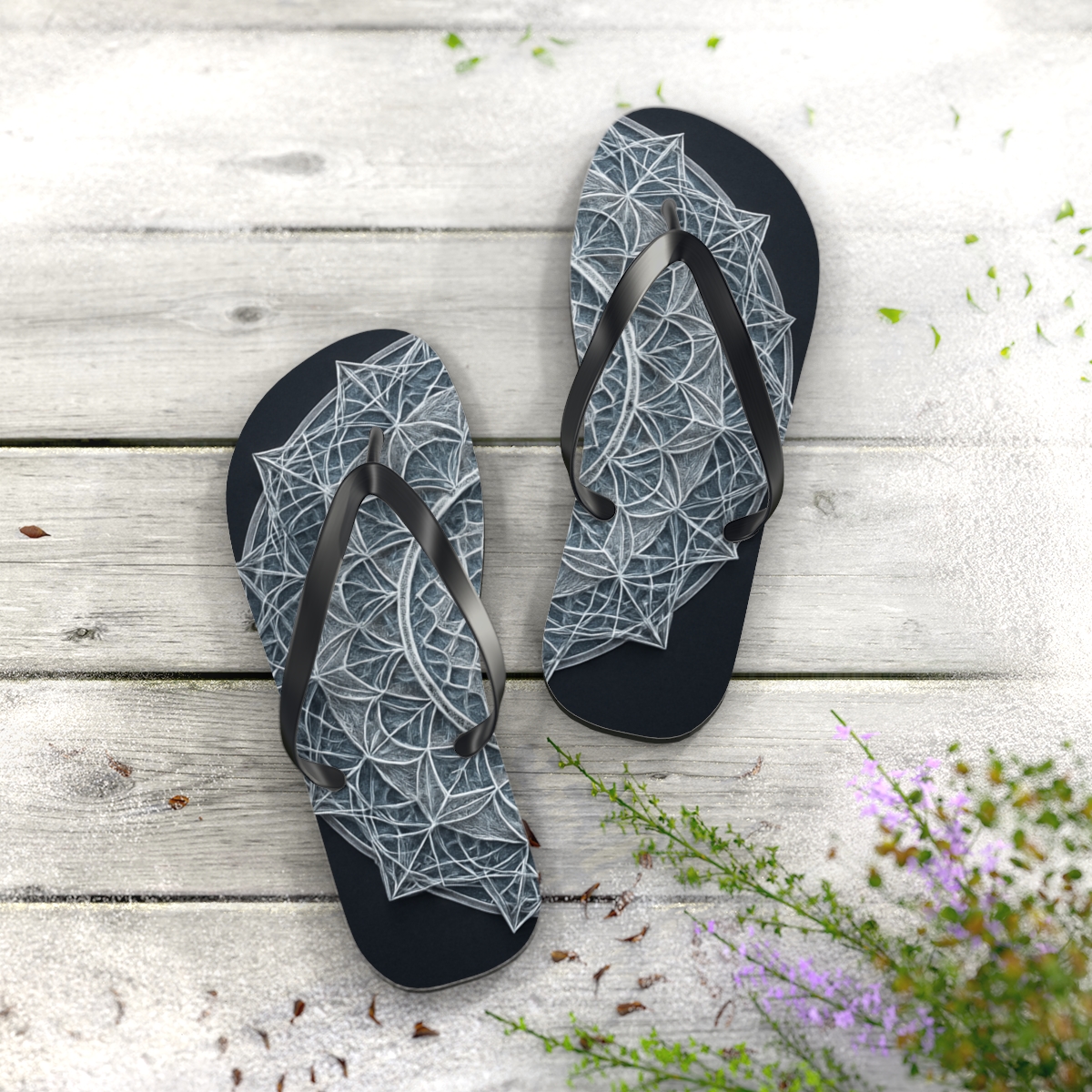 Quartz Lattice Halo Mandala soft sole flip flops