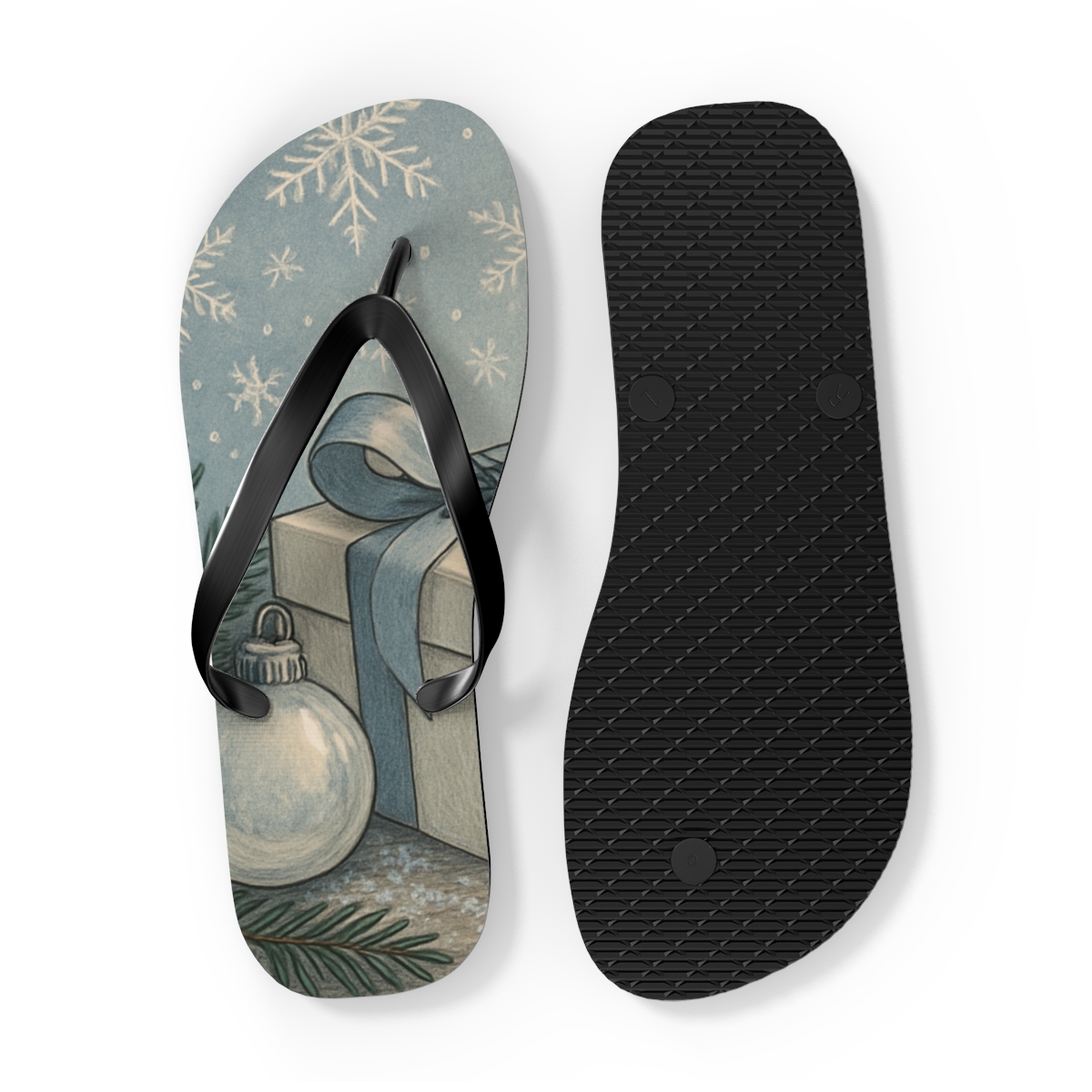 Winter Solstice Frost And Ribbon Wrap designer logo flip flops