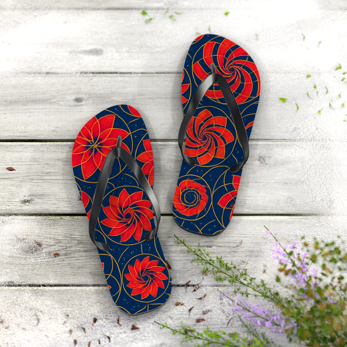 Spiral Blossom Fractal Array soft sole flip flops
