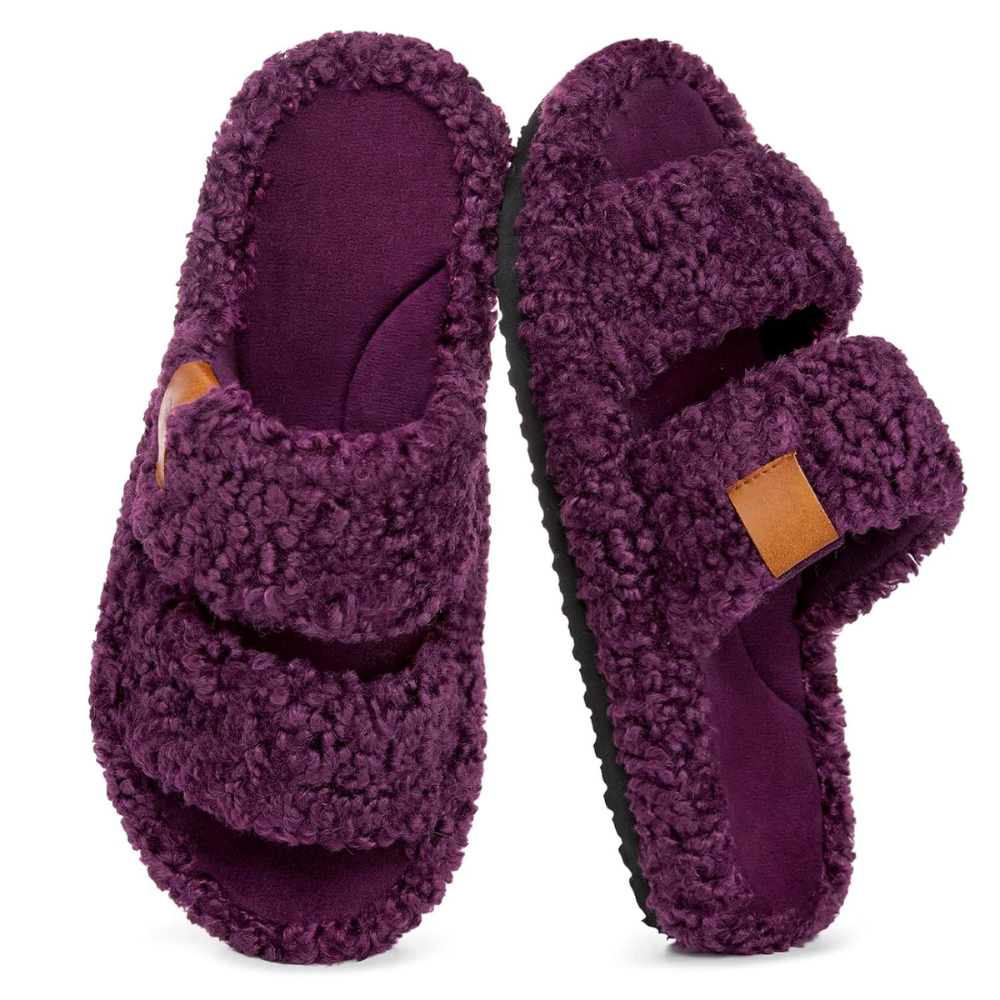 Fuzzy Open Toe Memory Foam Slippers For Women