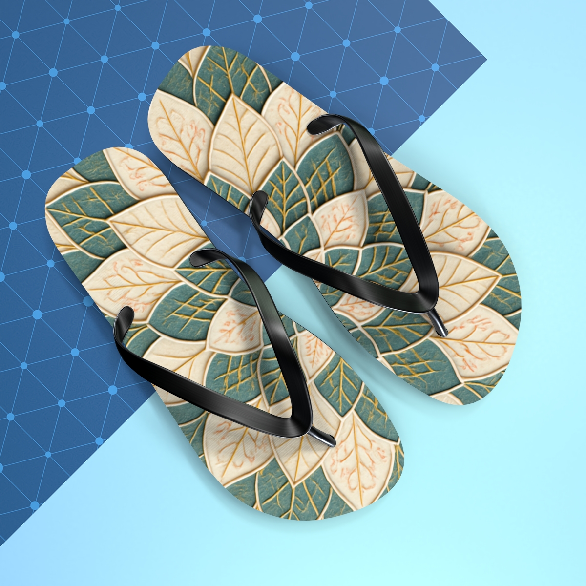 Camellia Fractal Medallion colorful rubber flip flops