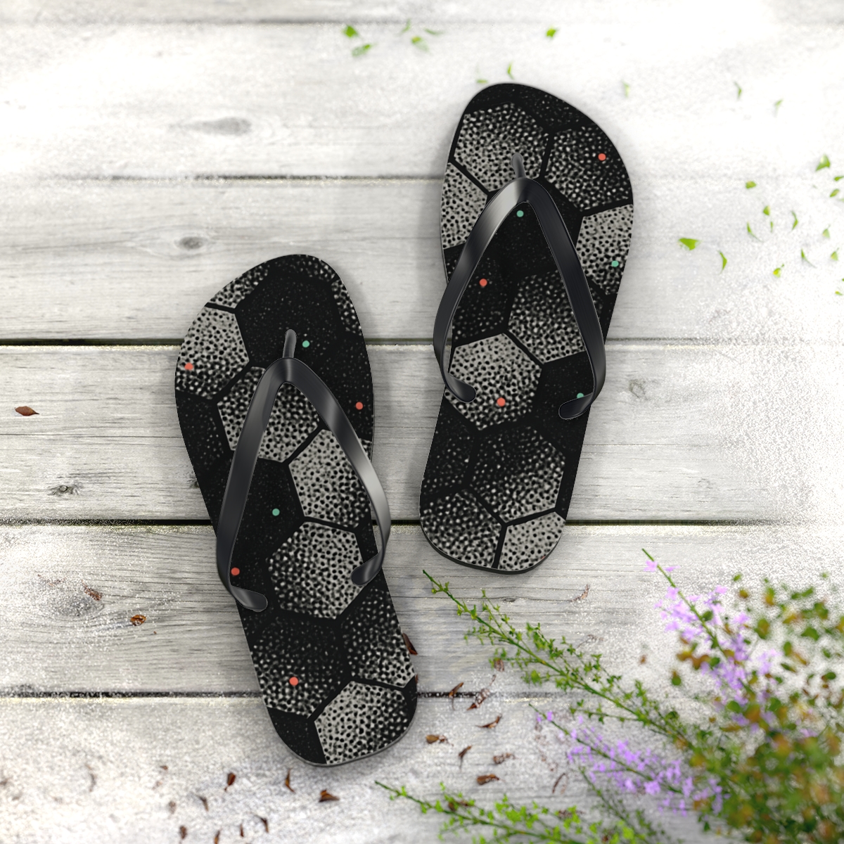 Hex Microdot Drift Tiles personalized beach flip flops