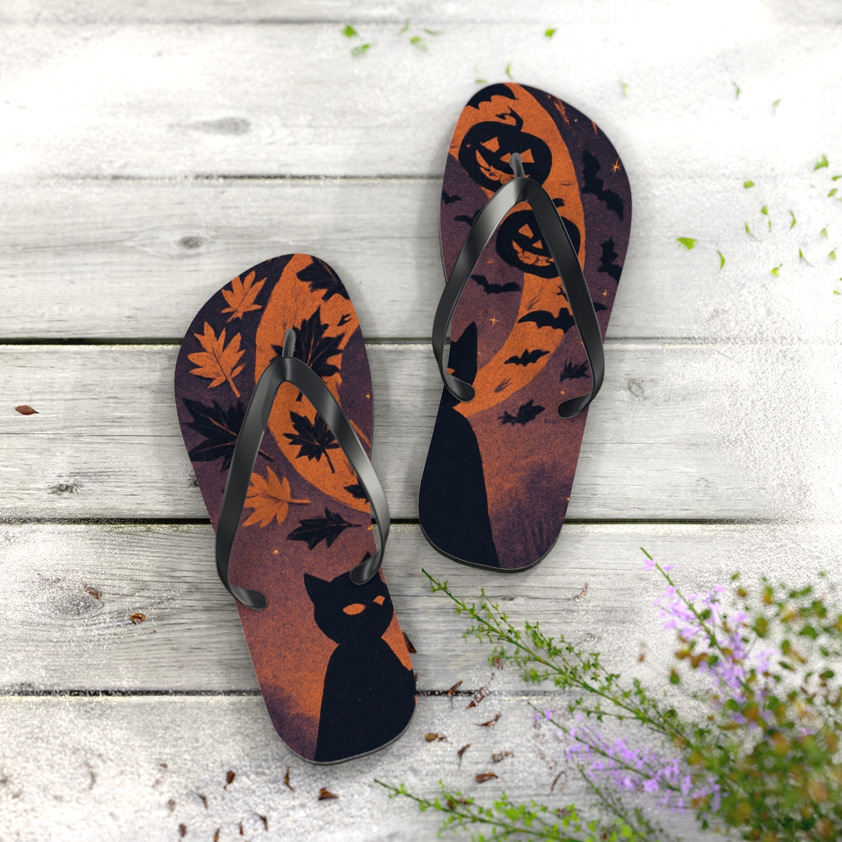 Autumn Halloween Comet Masquerade trendy printed flip flops