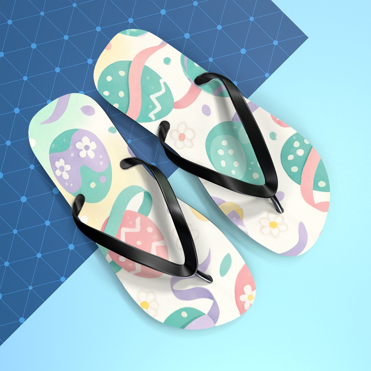 Spring Equinox Ribbon Egg Pattern unique graphic flip flops