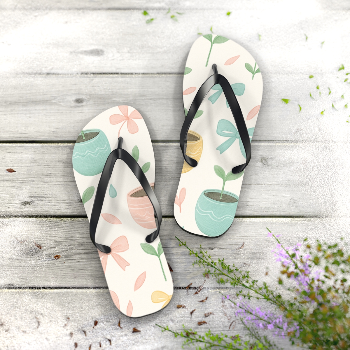 Spring Equinox Eggshell Garden Pattern trendy printed flip flops