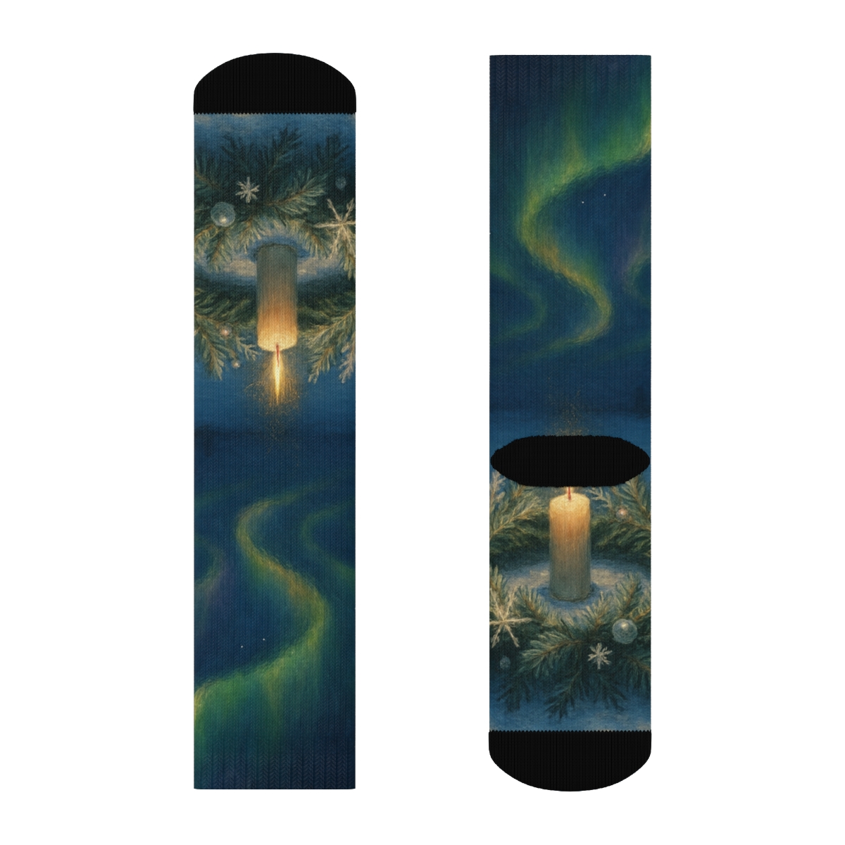 Winter Solstice Aurora Wreath designer logo socks