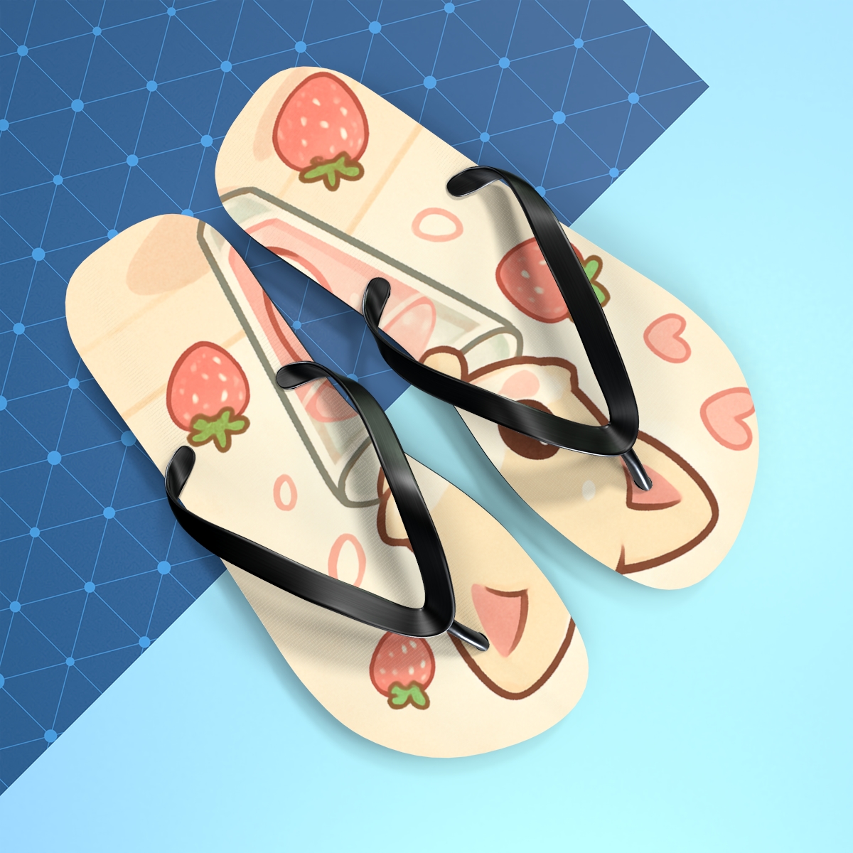 Sleepy Strawberry Milk Fox personalized beach flip flops