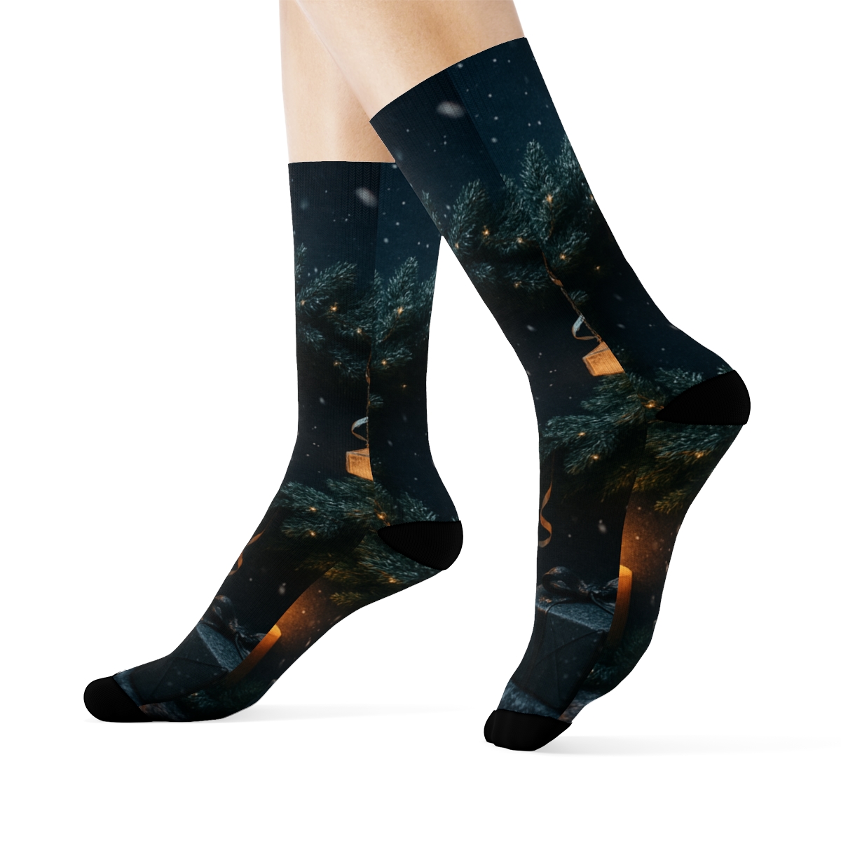 Lanternlit Frost Wreath Night custom socks