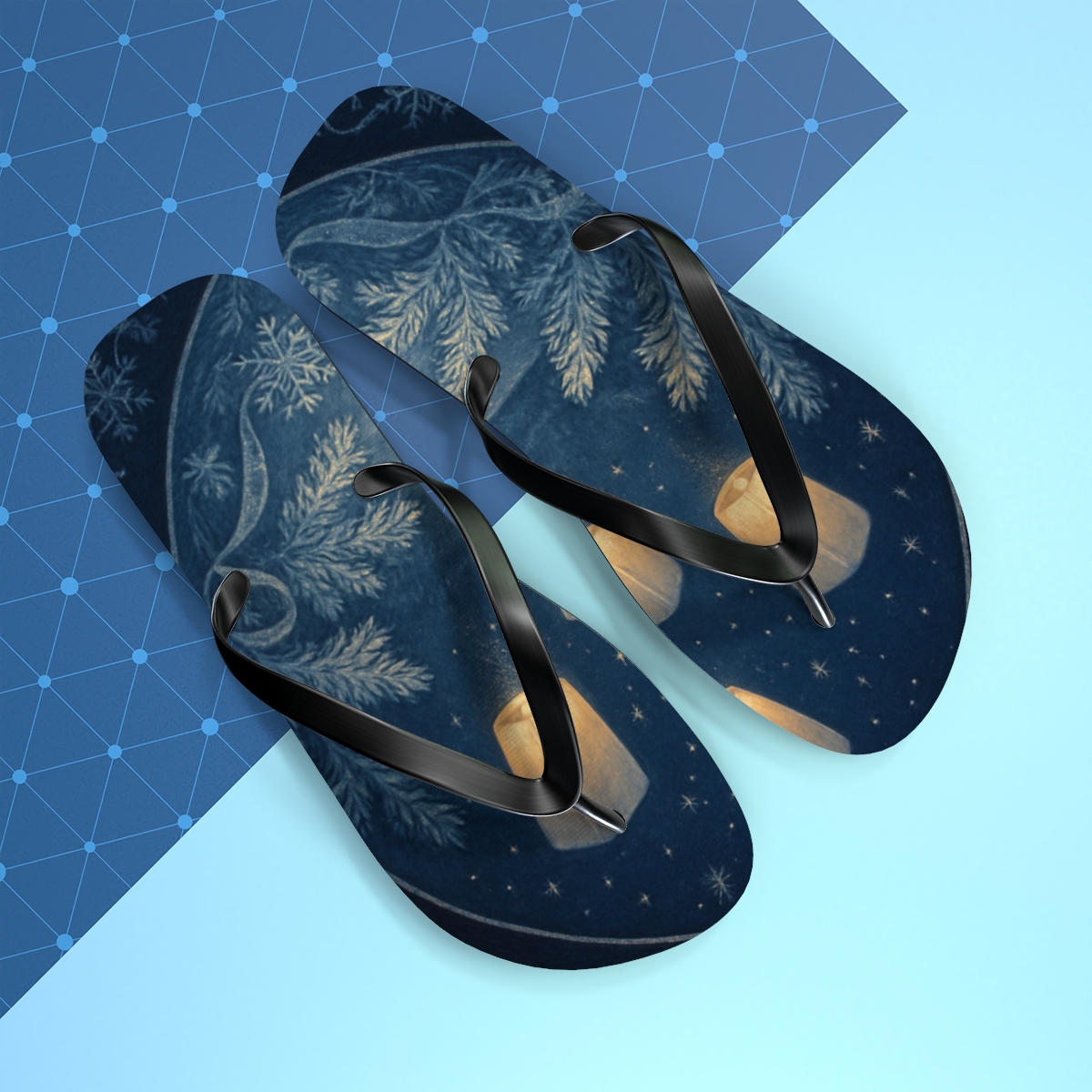 Frost Solstice Lantern Drift custom flip flops