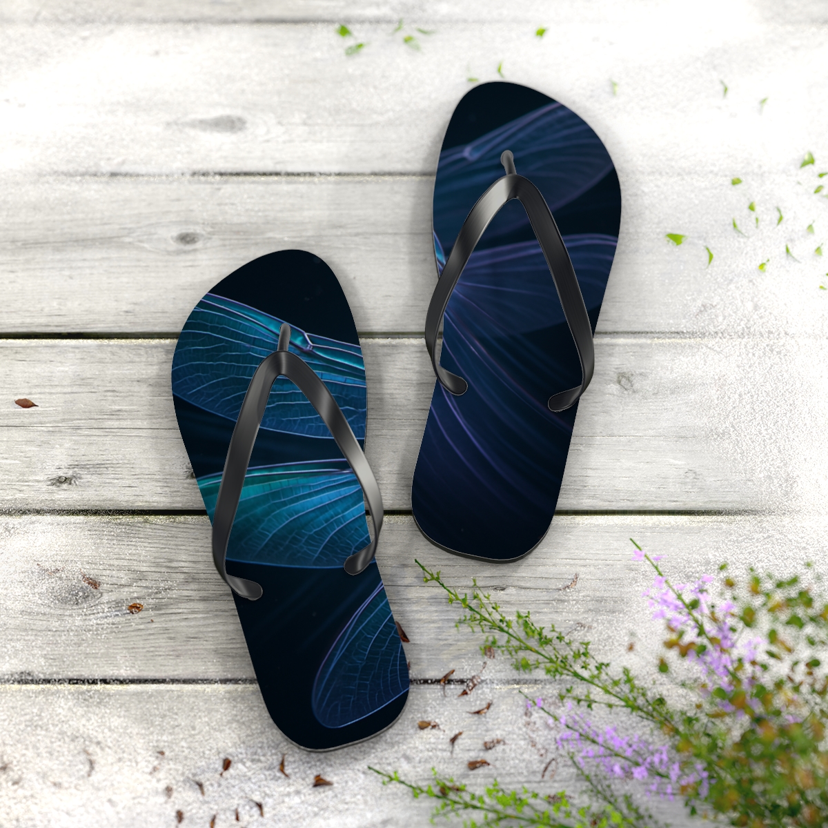 Dragonfly Wingbeat Parallax comfortable casual flip flops