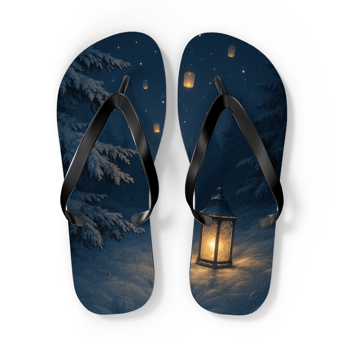 Frost Lantern Solstice Night designer logo flip flops