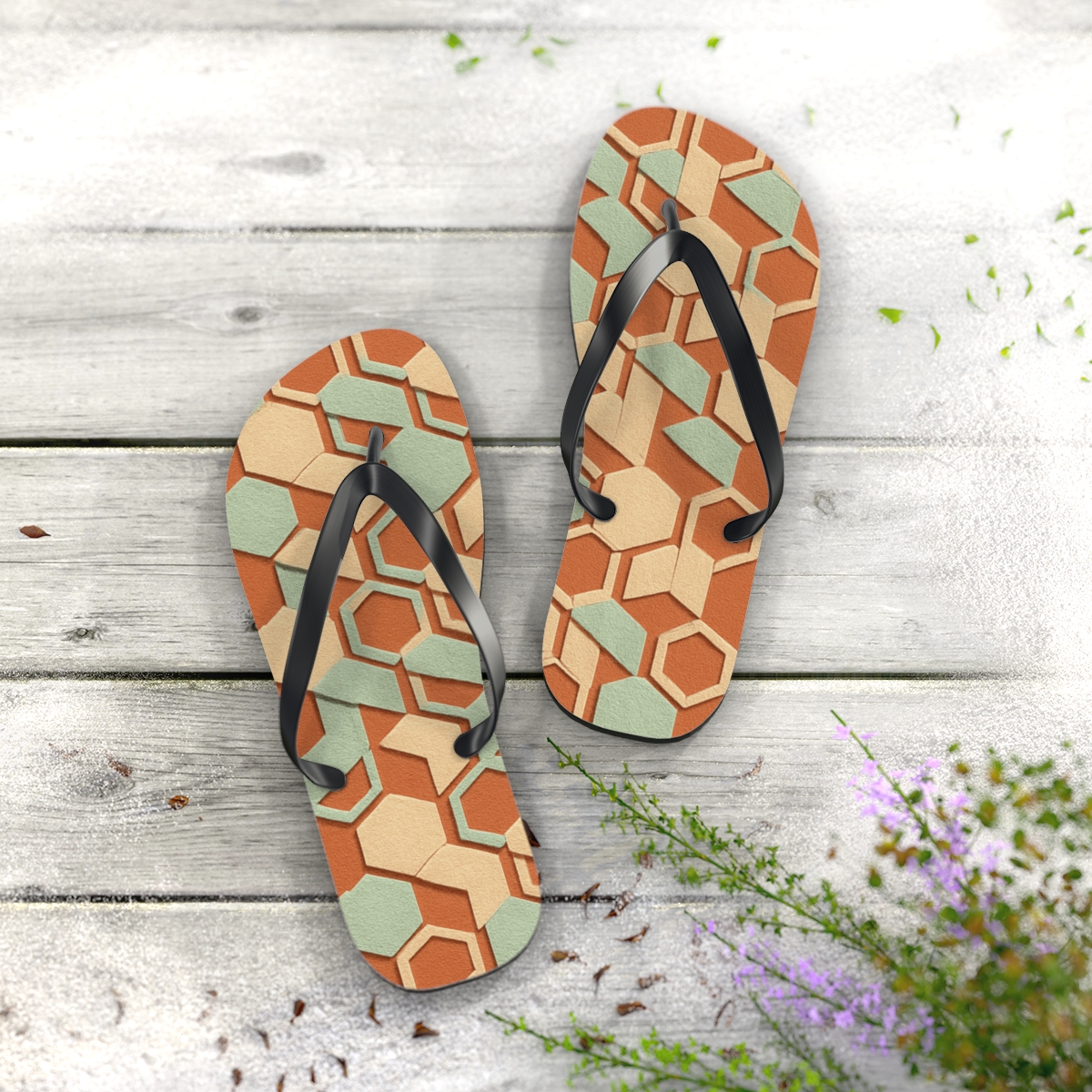 Hex Weave Cascade trendy printed flip flops