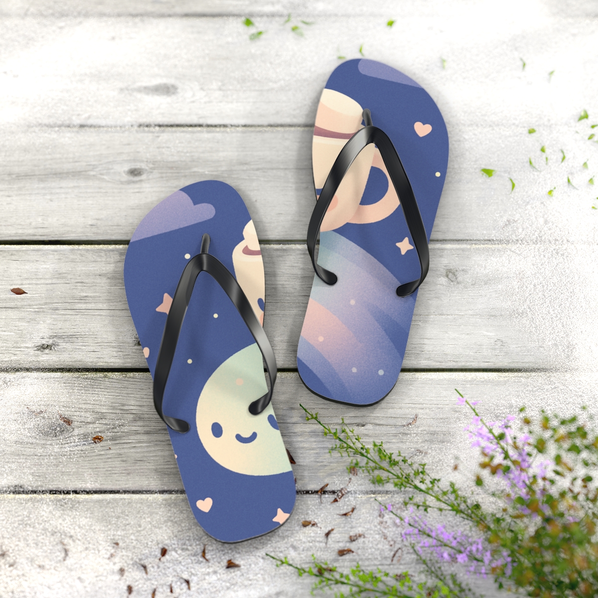 Sleepy Comet Cocoa Caravan unique graphic flip flops