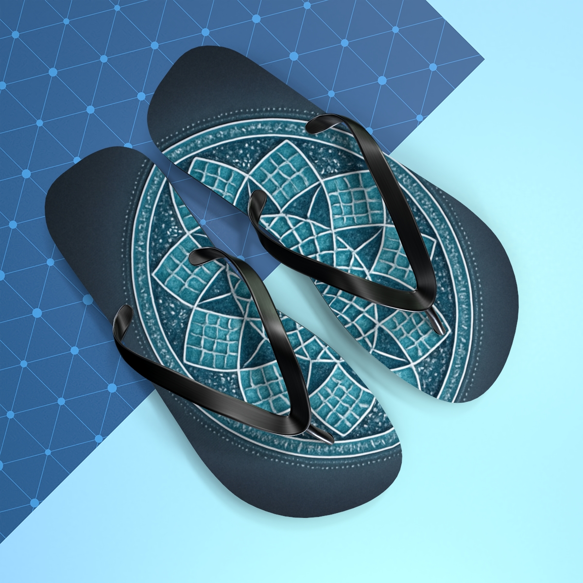 Polar Lattice Halo Mandala colorful rubber flip flops