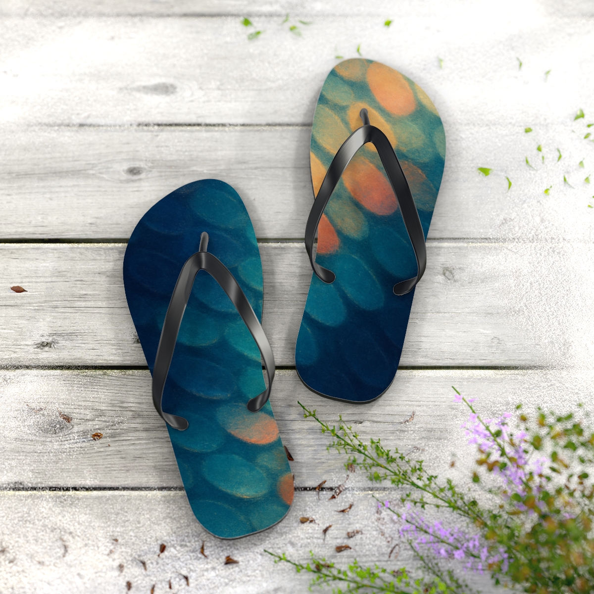 Chromatophore Mirage Drift colorful rubber flip flops