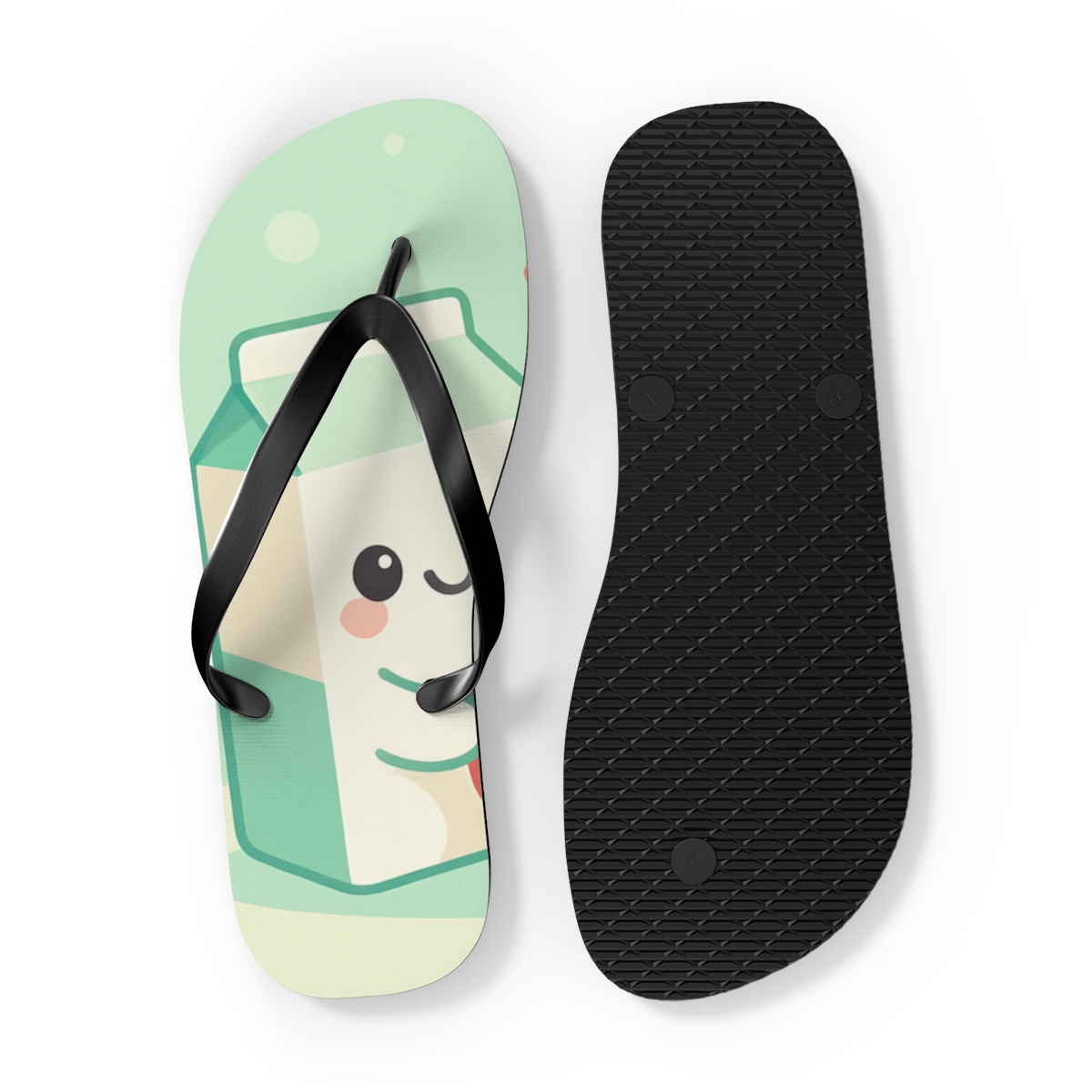 Mint Strawberry Milk Carton Buddies trendy printed flip flops