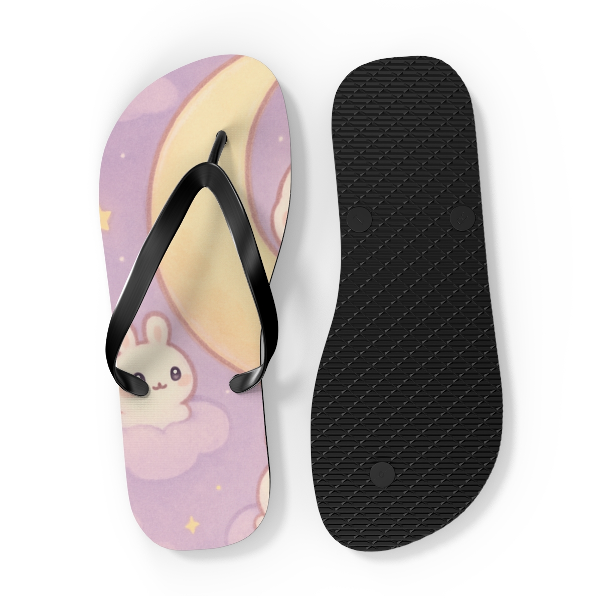 Moonlit Marshmallow Bunnies personalized beach flip flops