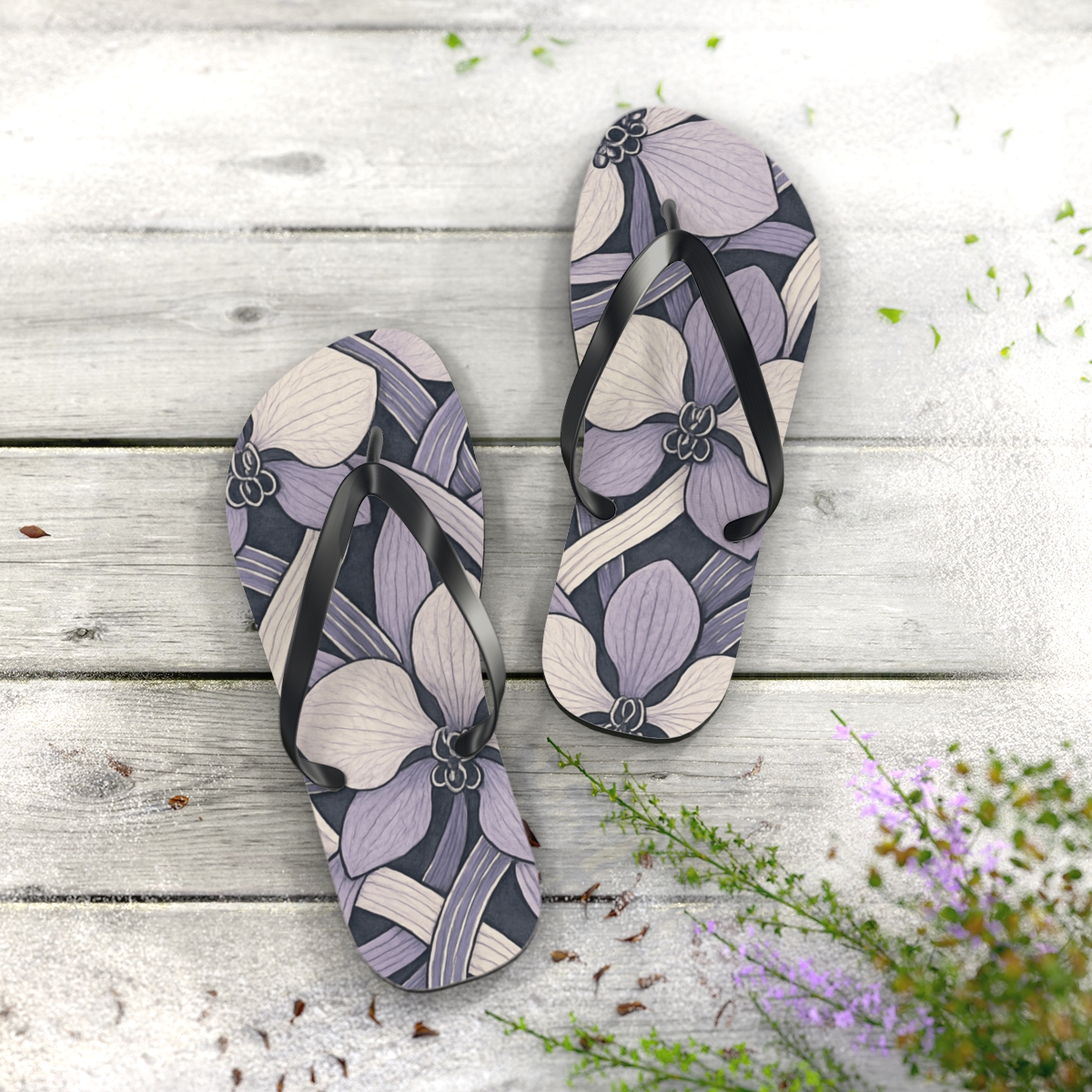 Orchid Ribbon Lattice trendy printed flip flops
