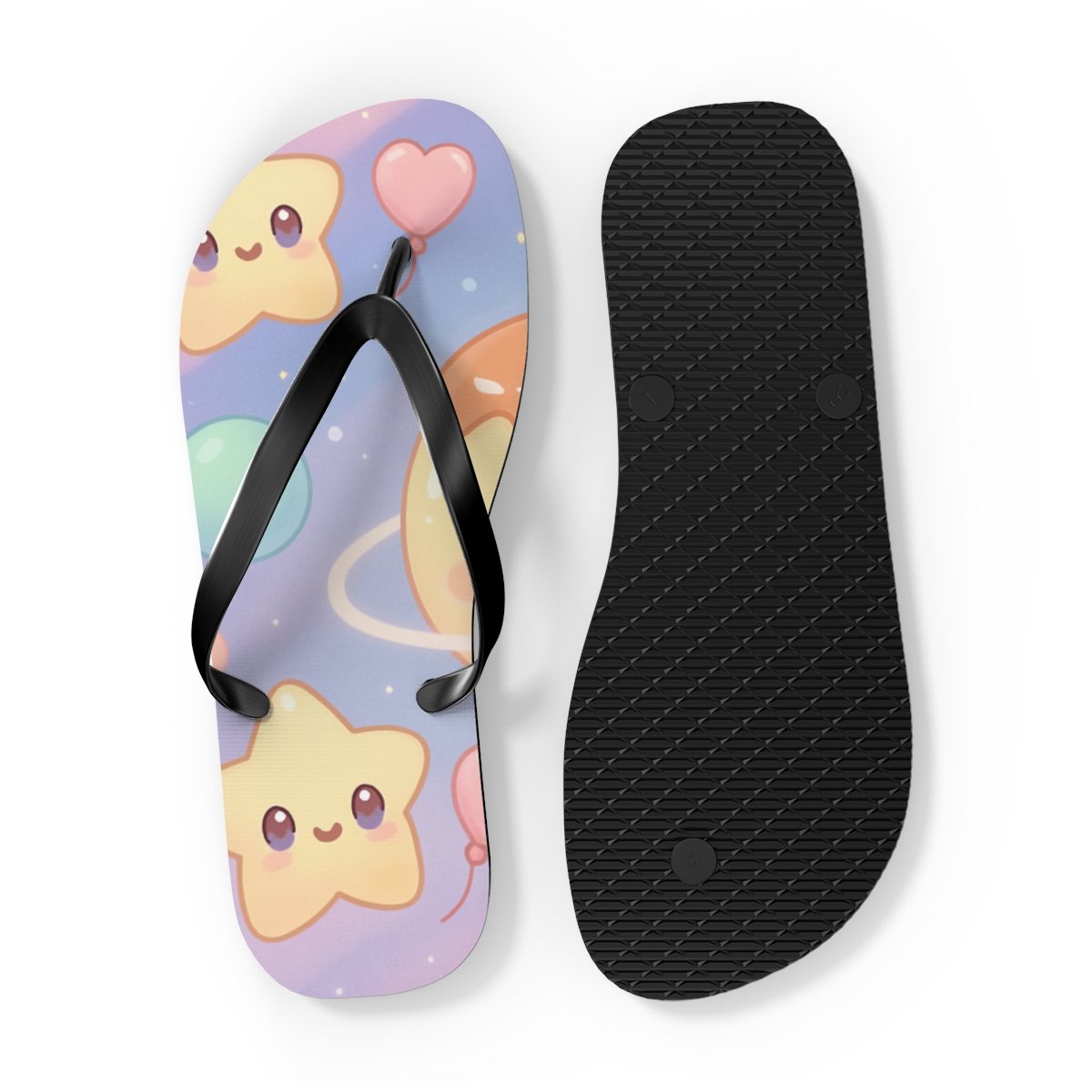 Pudding Planet Playtime unique graphic flip flops
